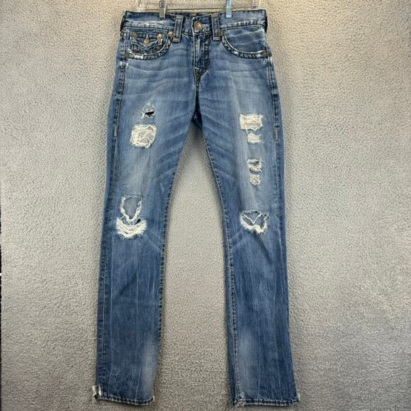 True Religion Jean Mens 29 Ricky Flap Super T Relaxed Distressed (meas 31x35) - Picture 2 of 15